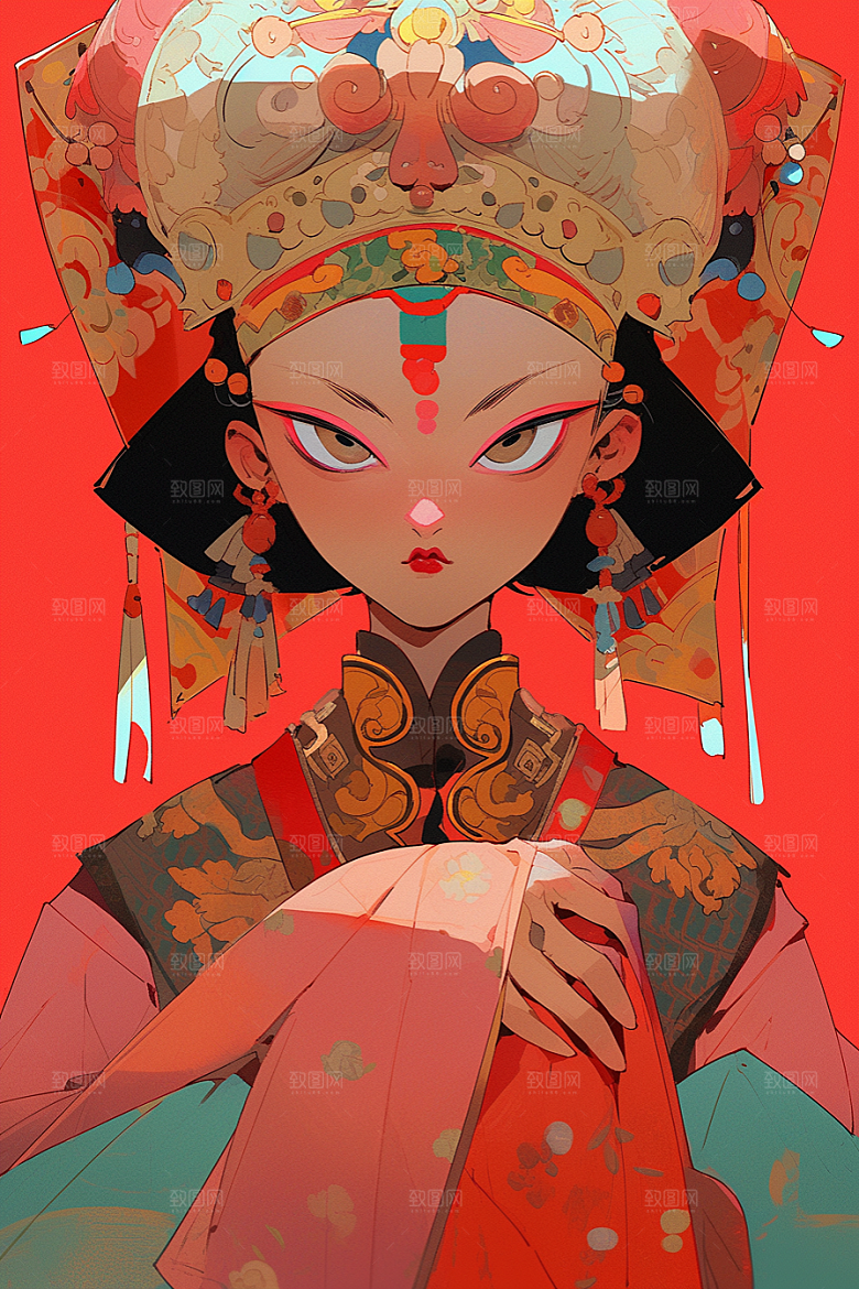 京剧女孩戏剧中国风插画