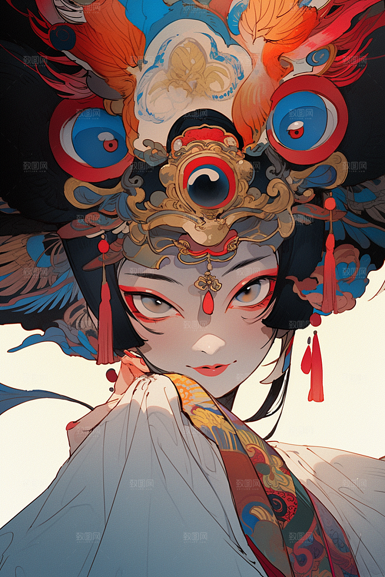 京剧女孩中国风中式插画