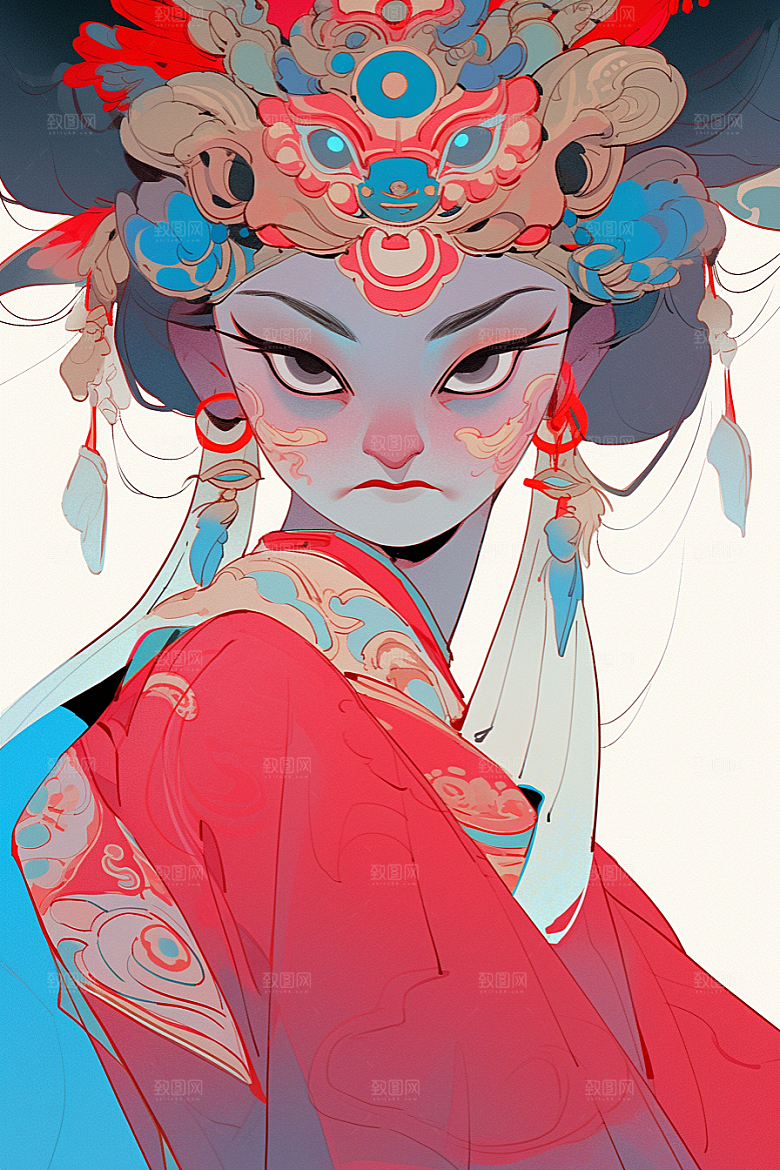京剧女孩中国风国潮插画