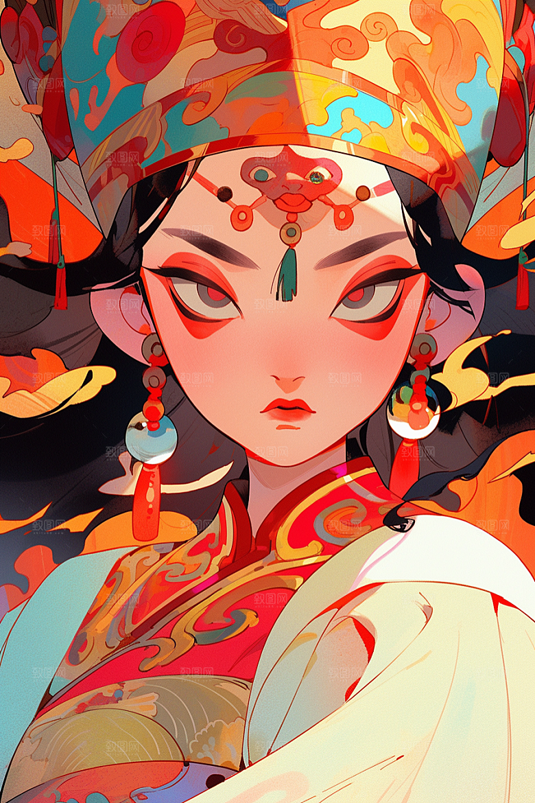 京剧女孩国粹扮相插画