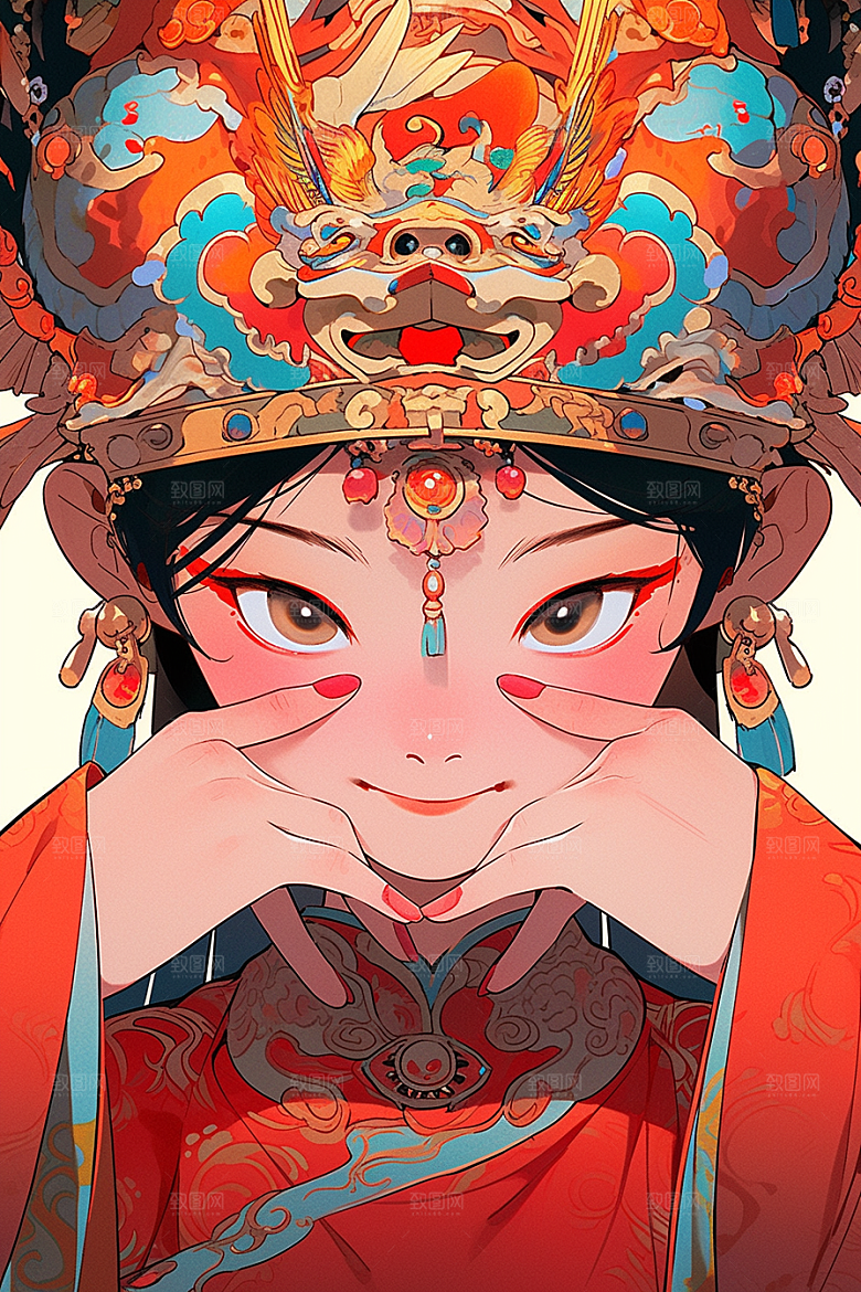 京剧女孩戏剧中国风插画