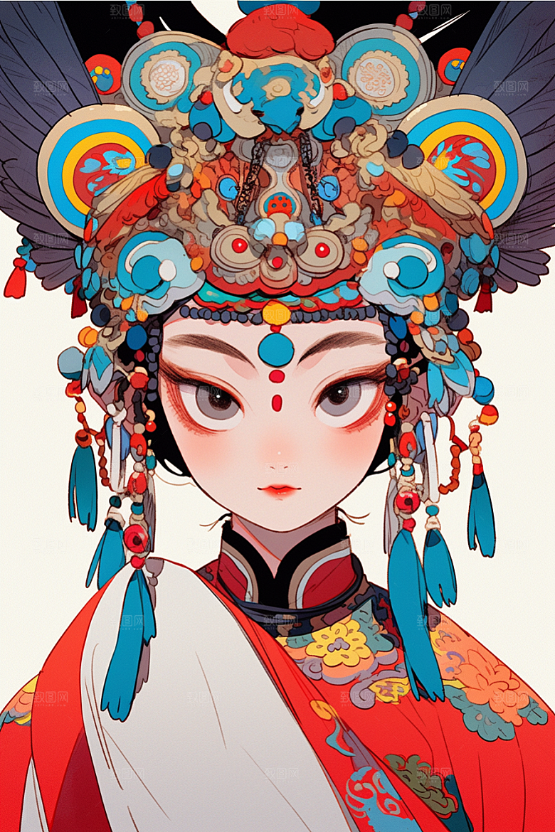 京剧女孩中国风戏剧插画