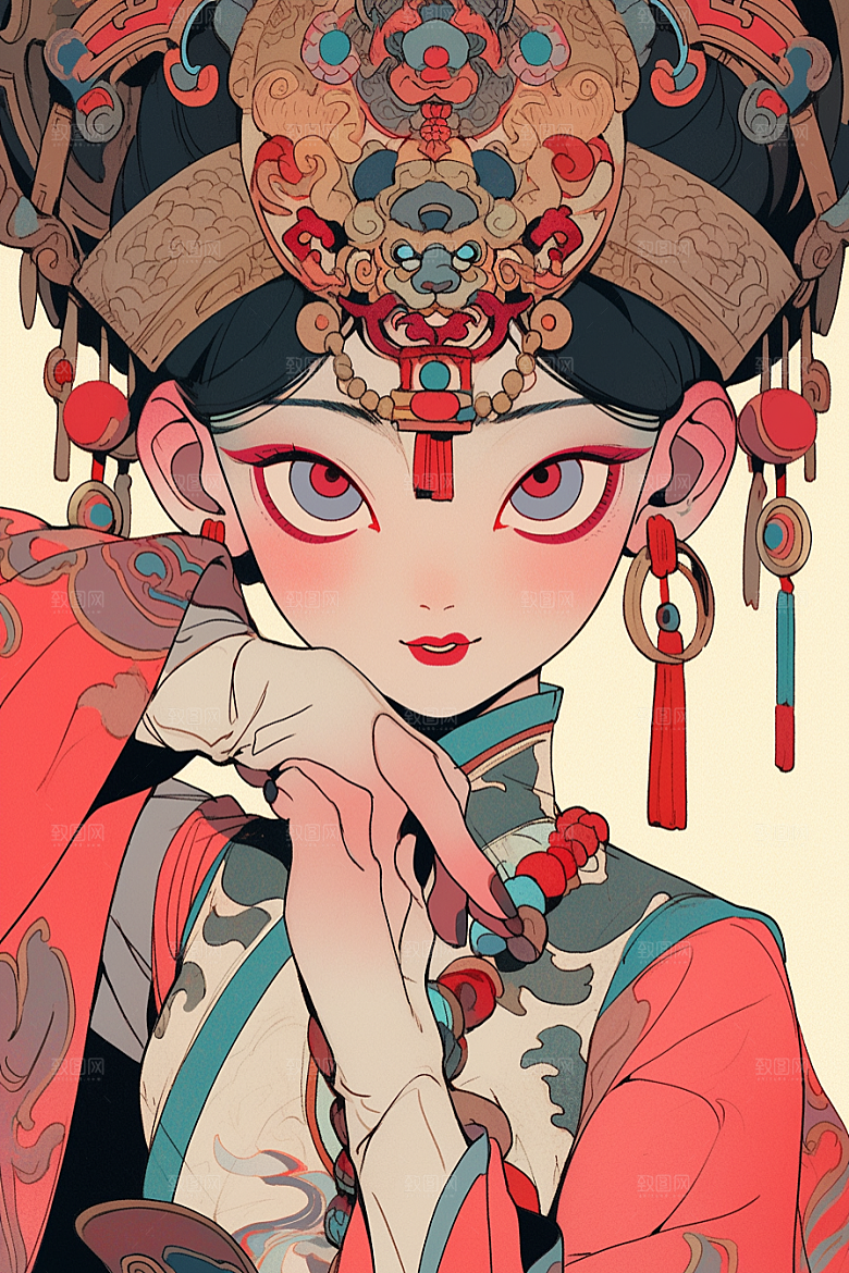 京剧女孩国潮传统风格插画