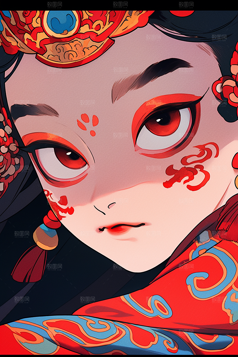京剧女孩传统风格国潮插画