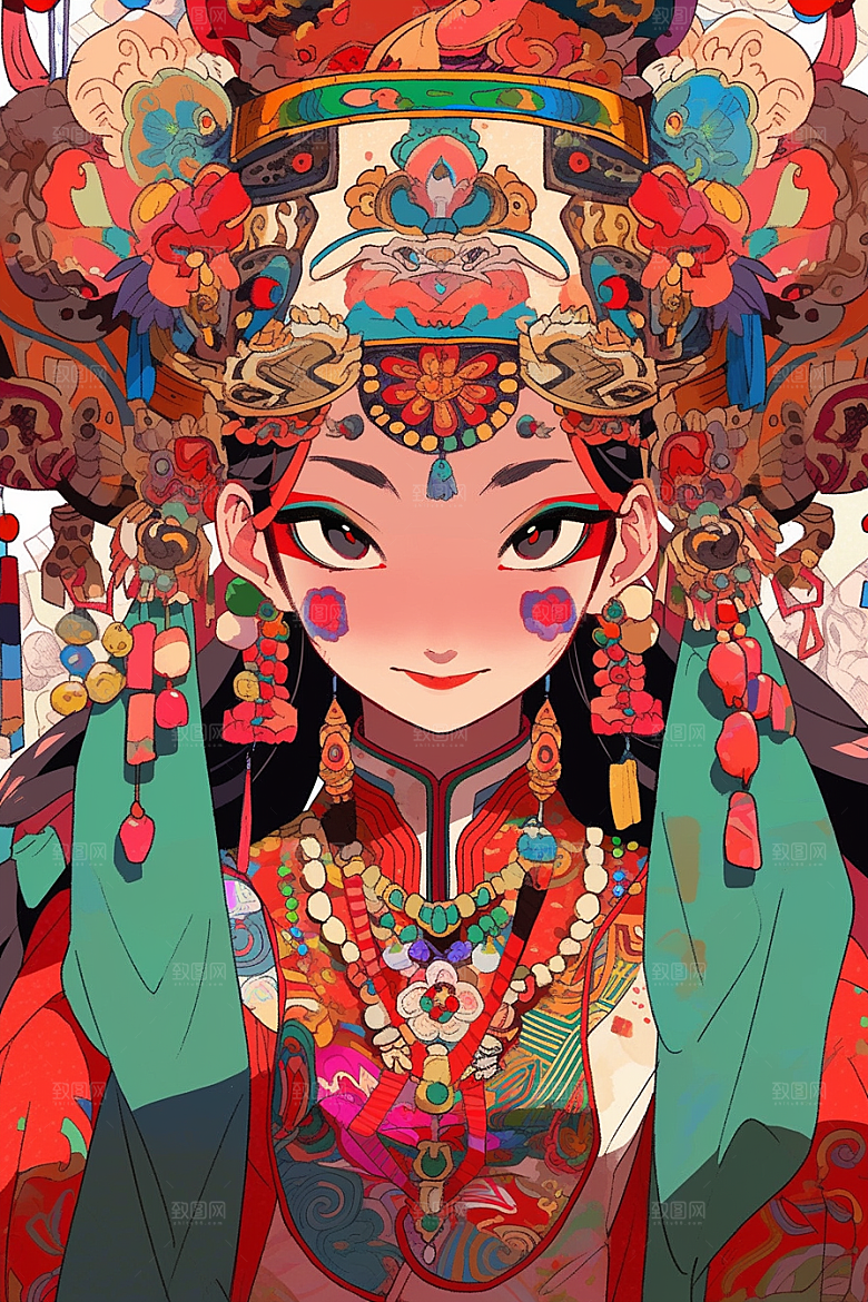 京剧女孩戏曲中国风插画