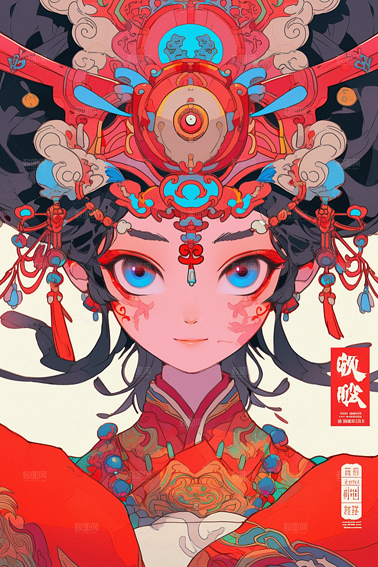 京剧女孩戏曲扮相插画
