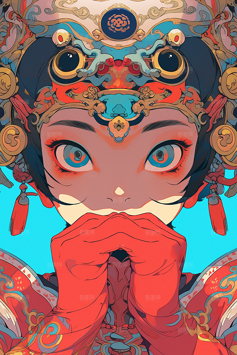 京剧女孩中国风戏曲插画