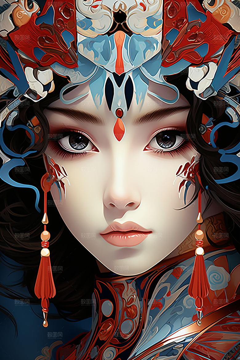 京剧女孩中式中国风插画