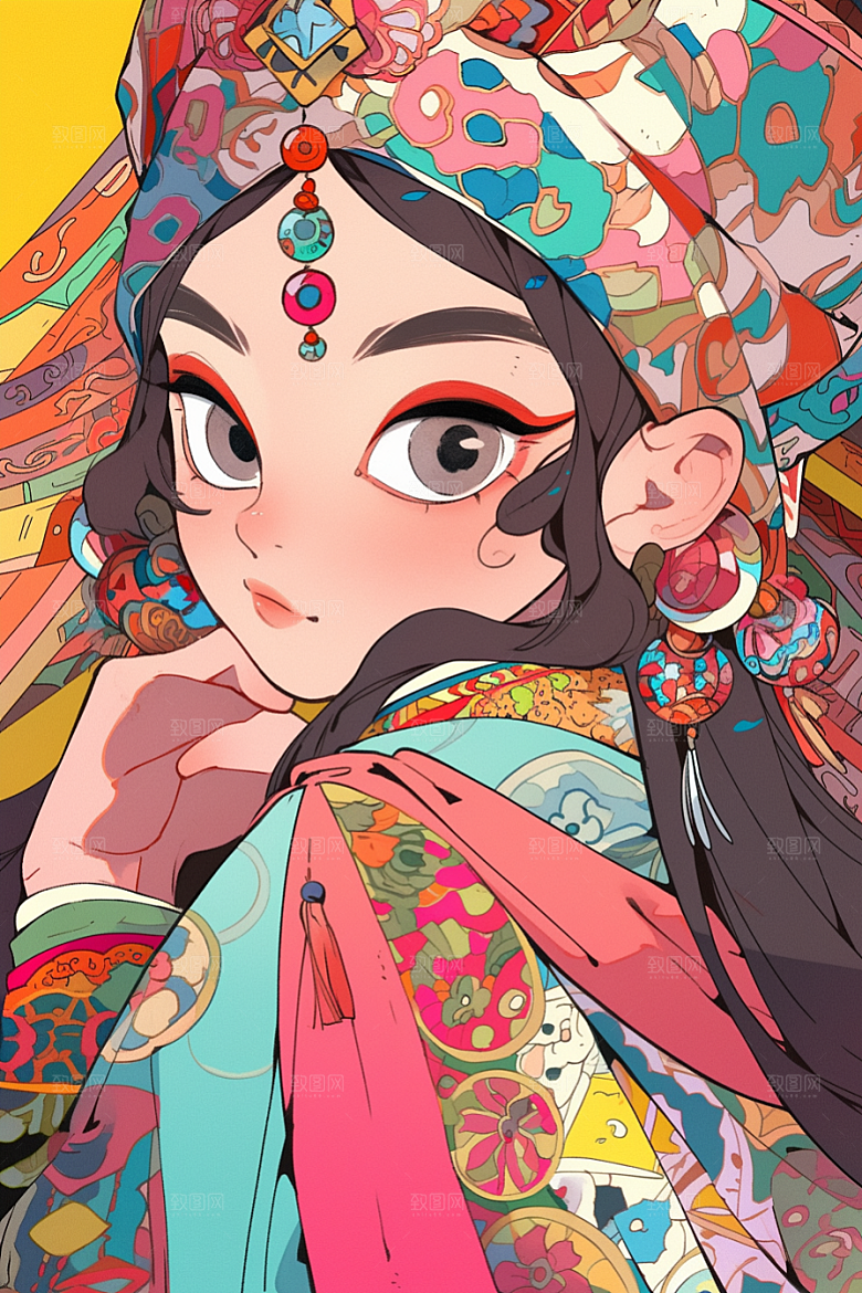 京剧女孩扮相中国风插画