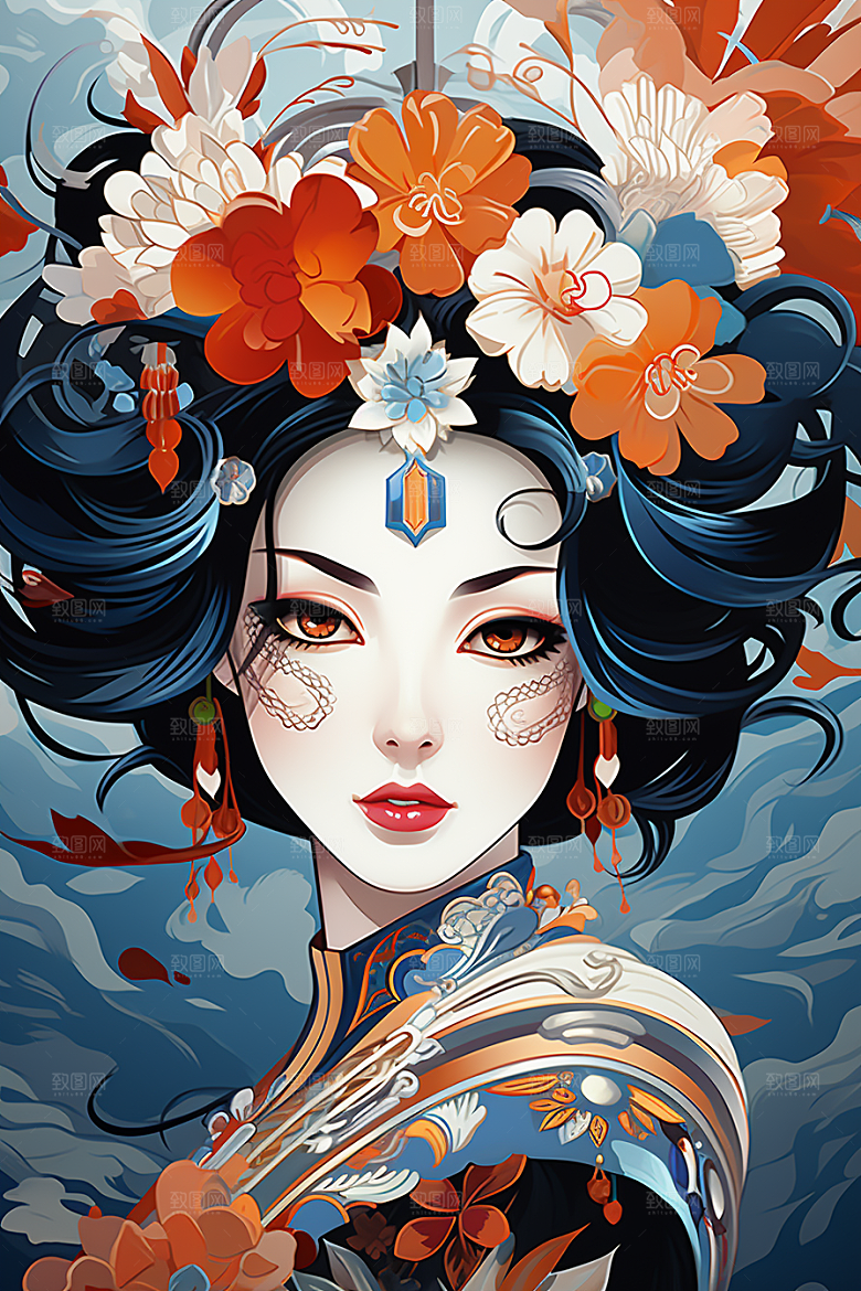 京剧女孩中式扮相插画