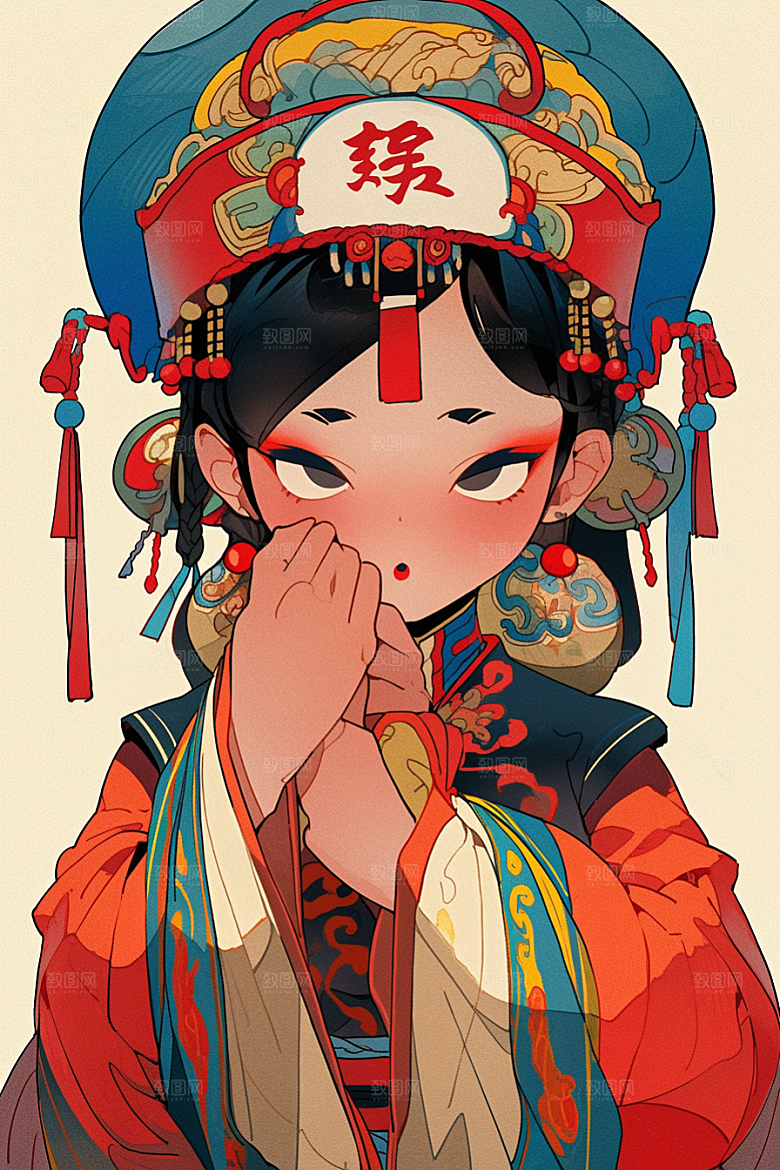京剧女孩戏剧手绘插画