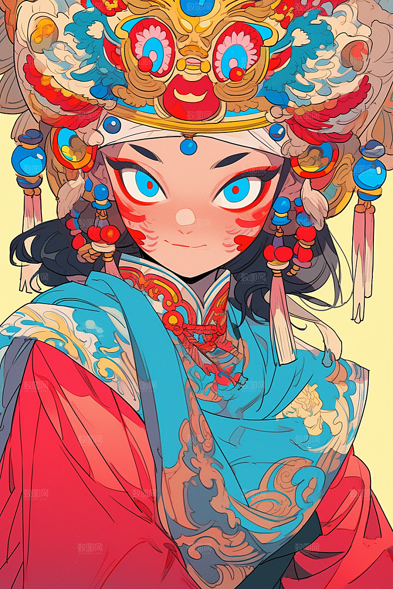 京剧女孩国潮扮相插画