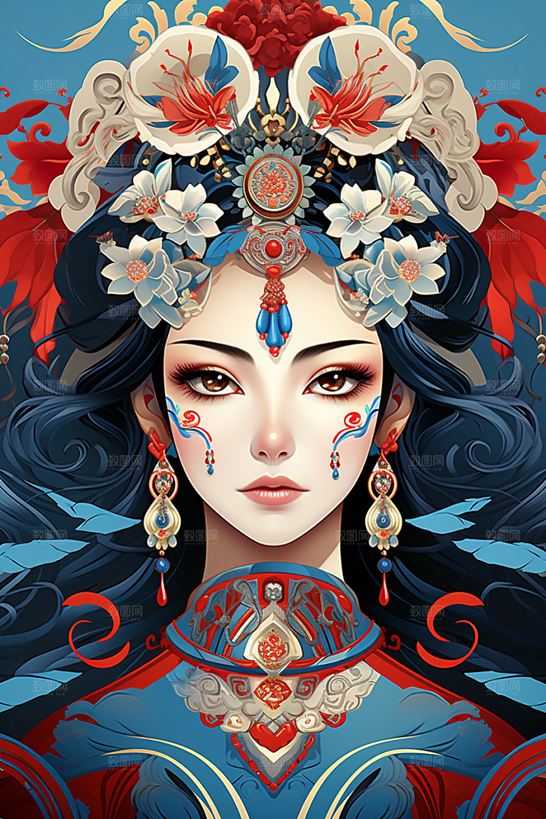京剧女孩传统风格国粹插画