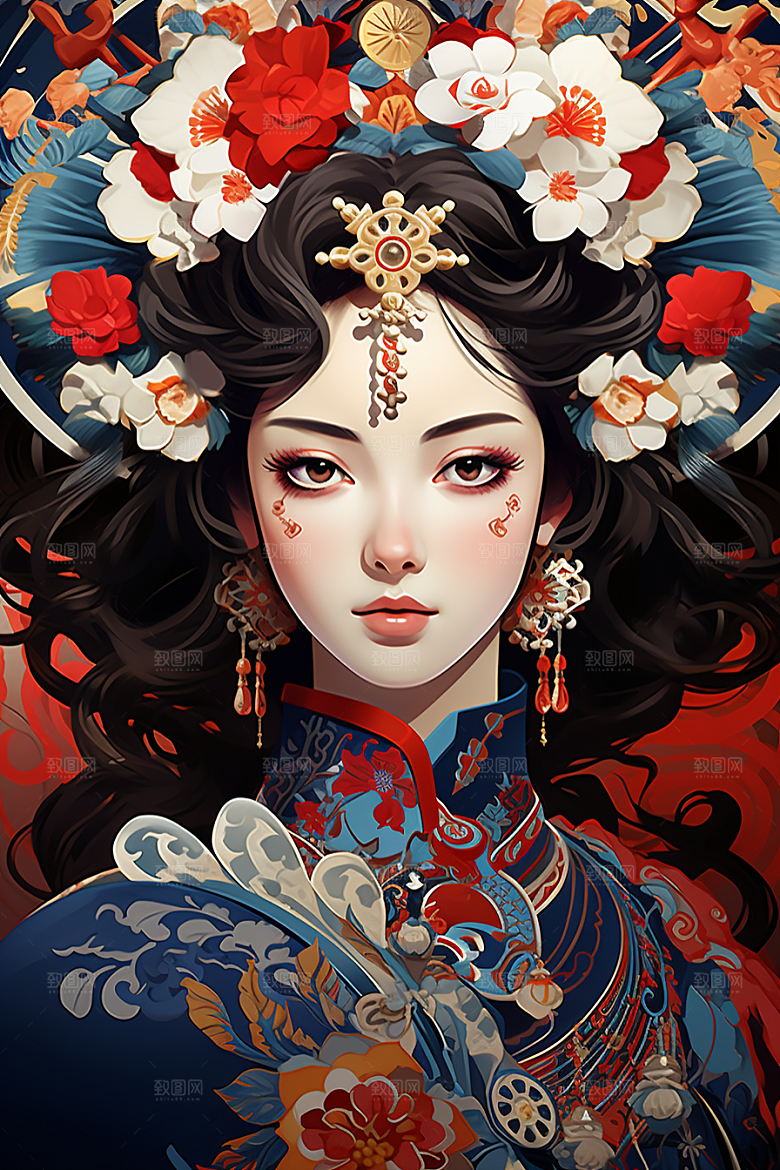 京剧女孩中国风国潮插画