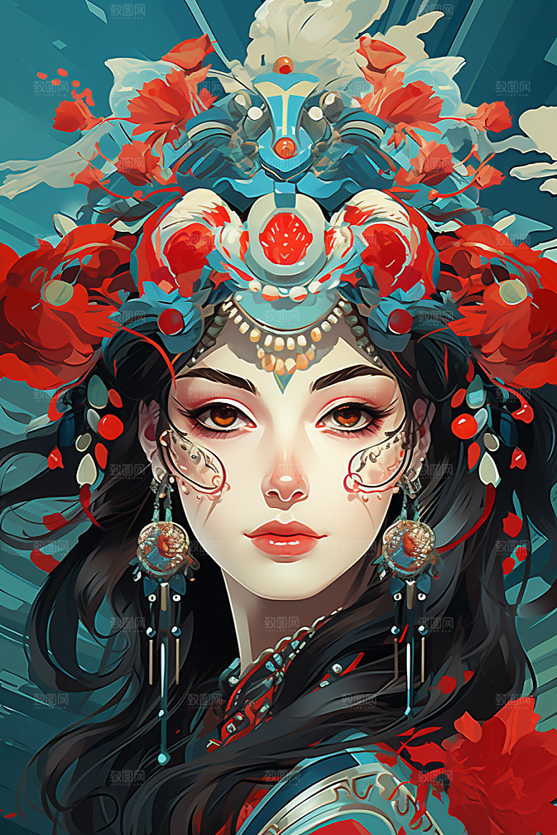 京剧女孩中国风戏剧插画