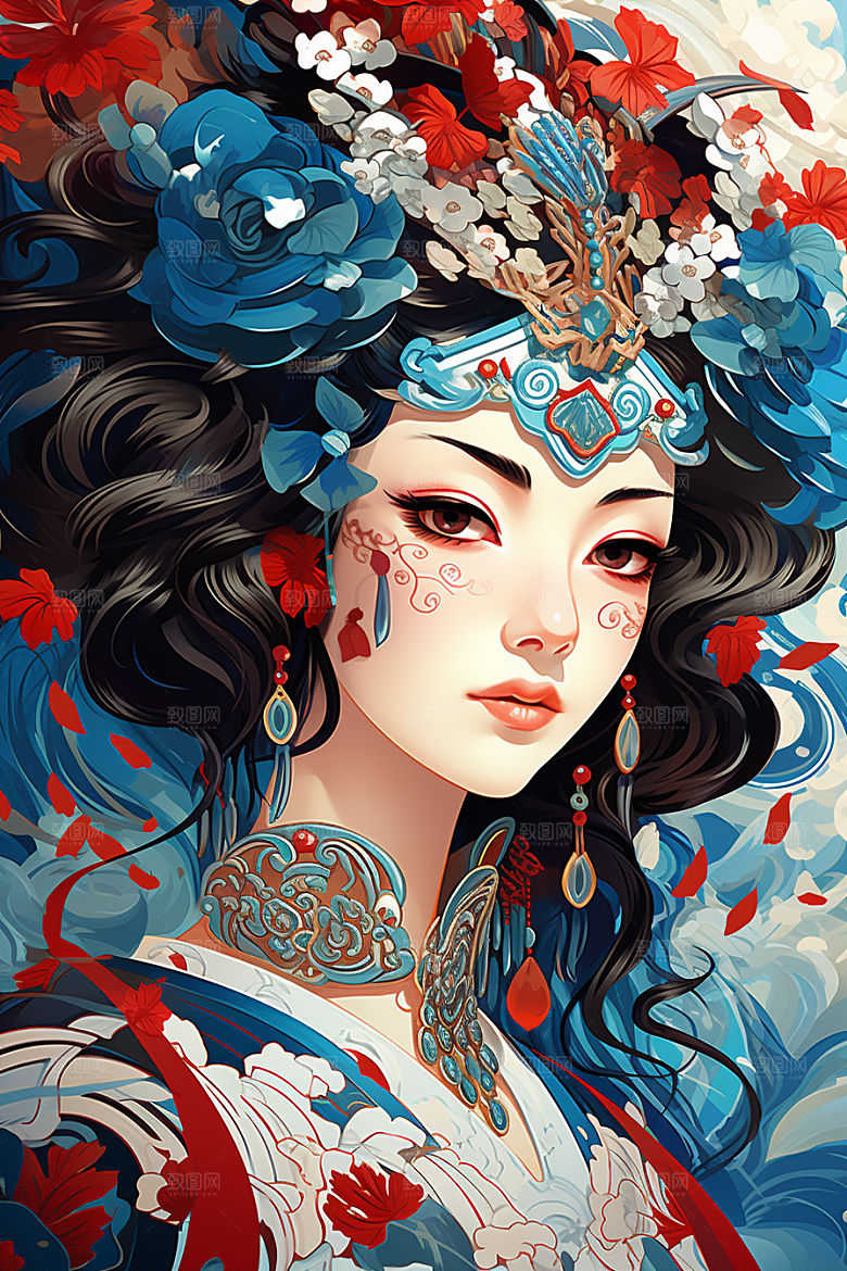 京剧女孩国粹中国风插画