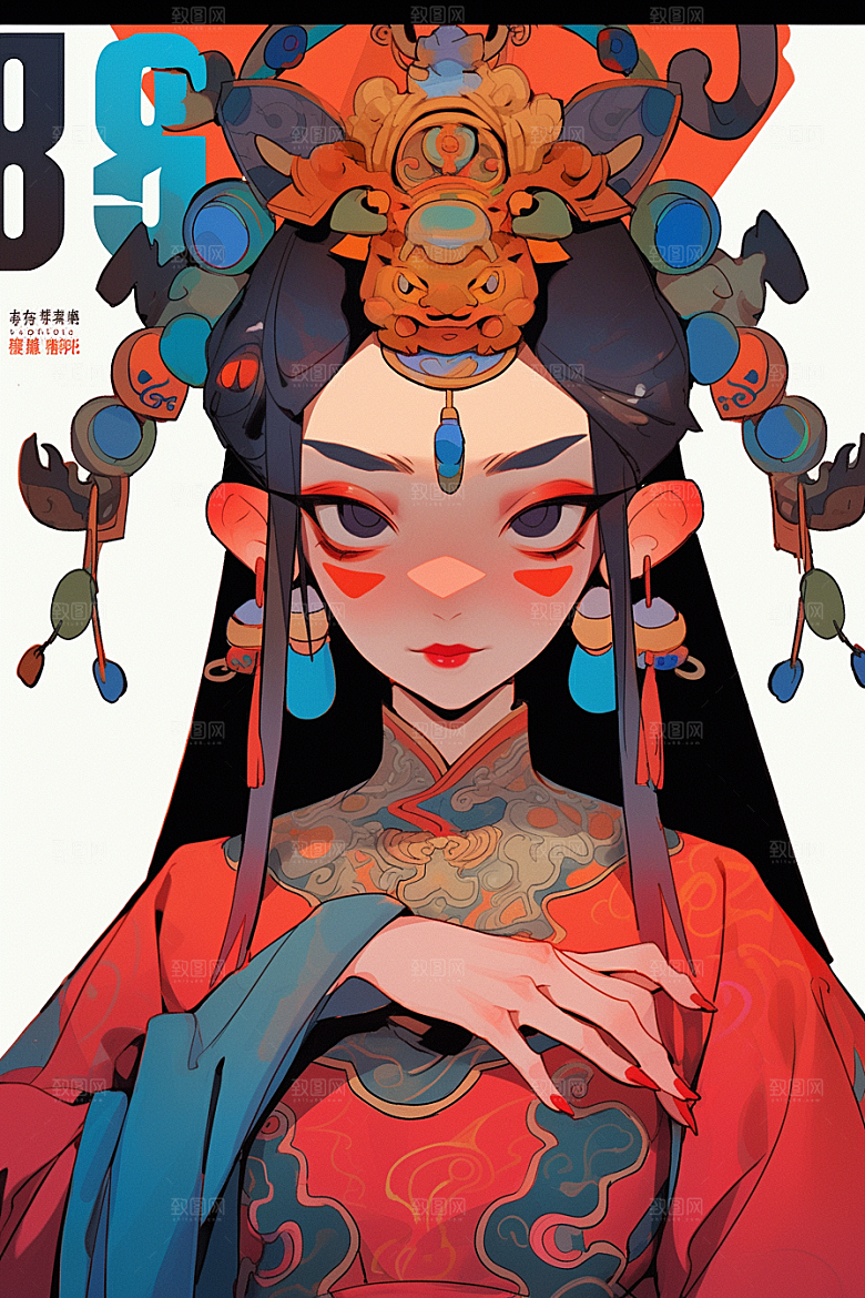 京剧女孩扮相中国风插画