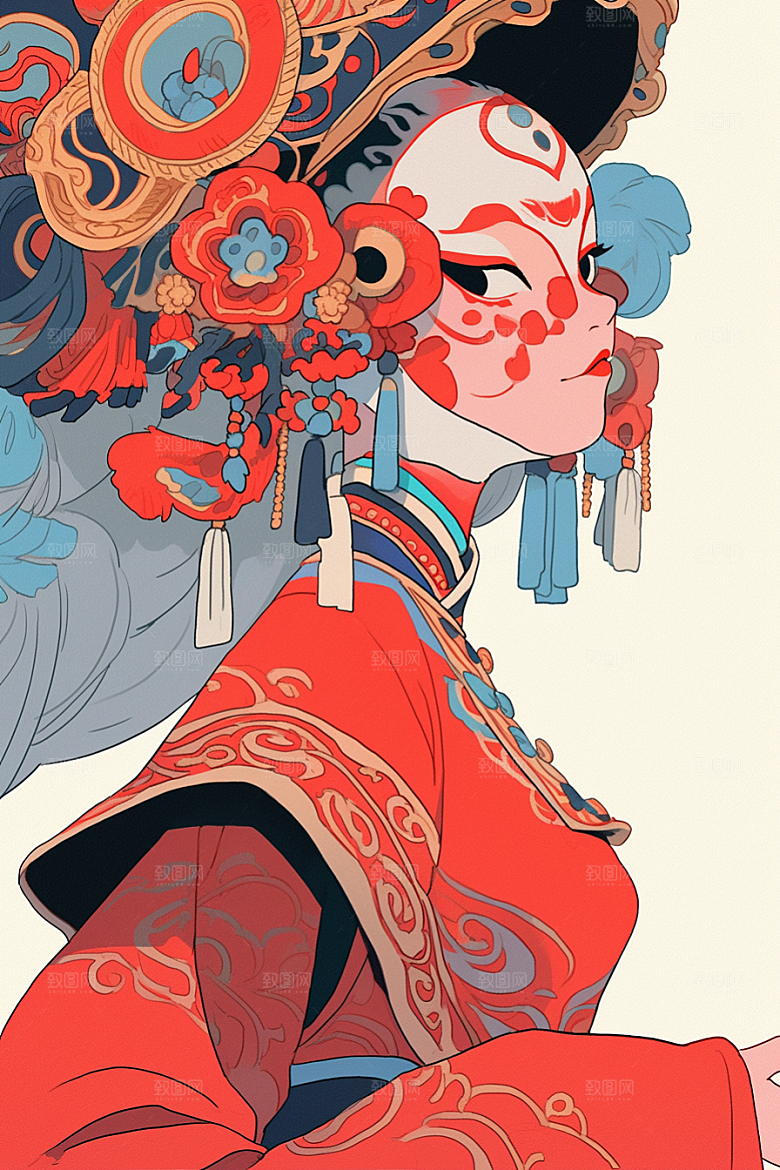 京剧女孩中式国粹插画