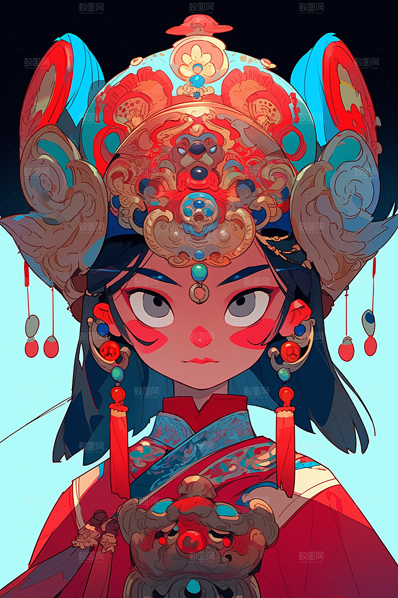 京剧女孩手绘中国风插画