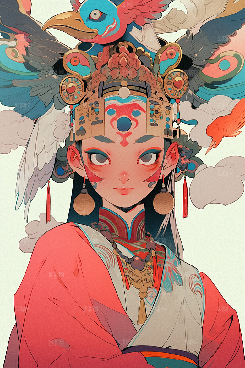 京剧女孩手绘戏剧插画