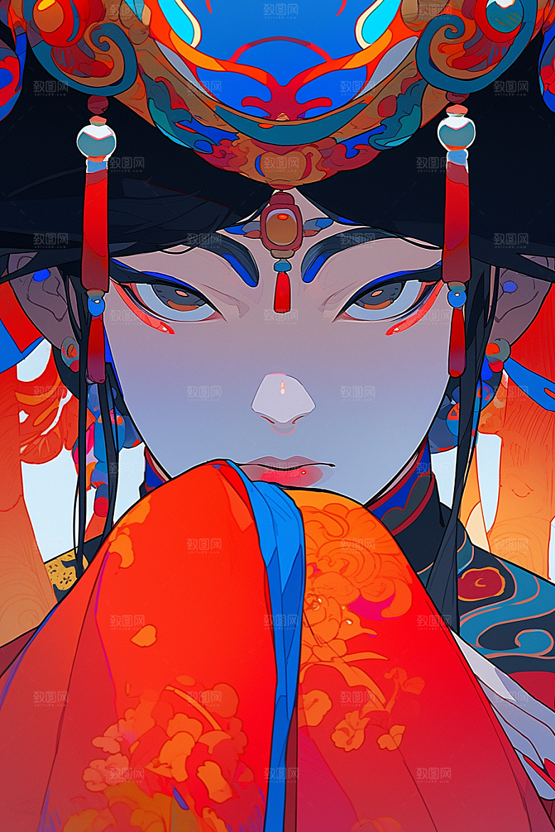 京剧女孩传统风格国潮插画