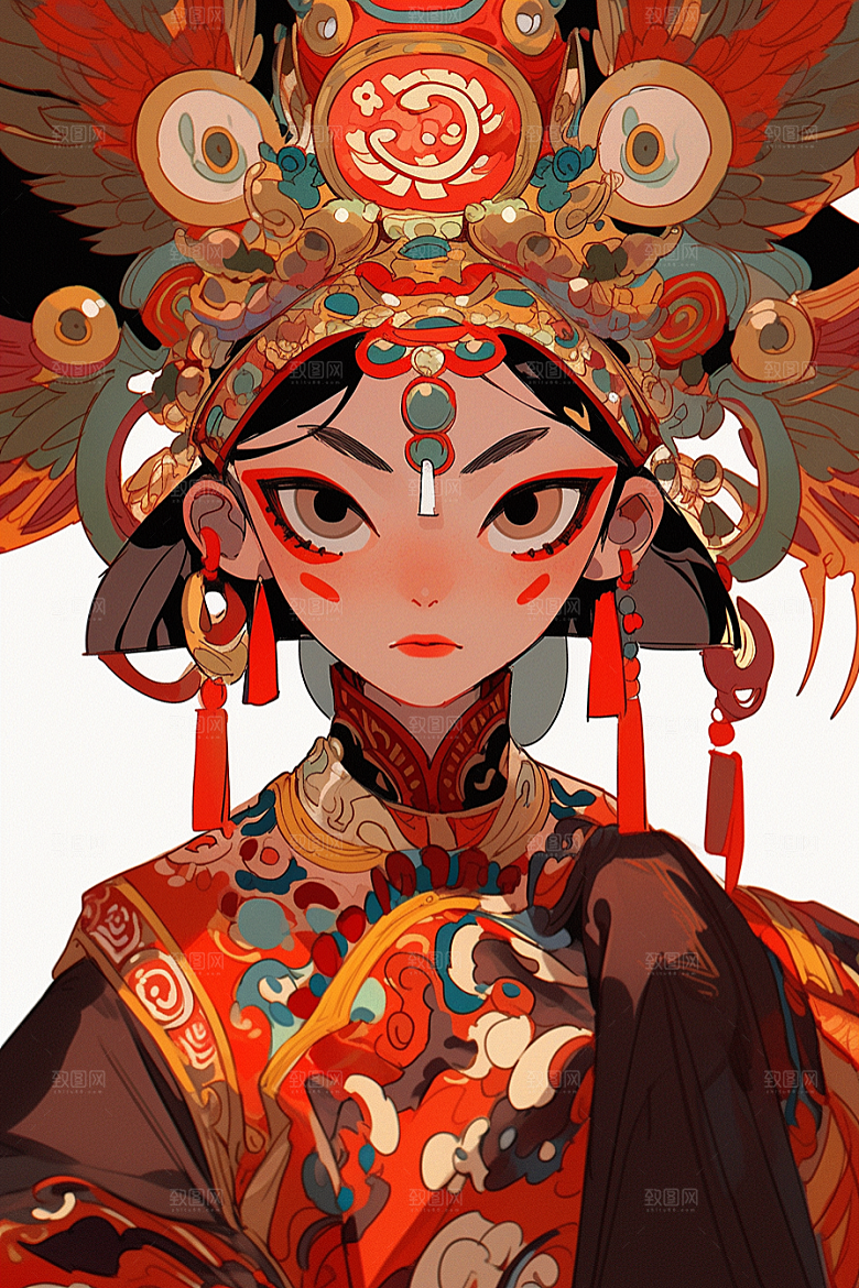 京剧女孩手绘中国风插画