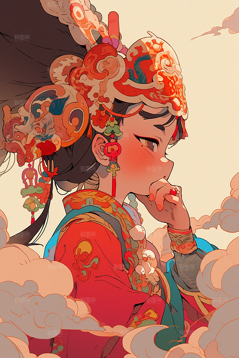 京剧女孩国潮中式插画