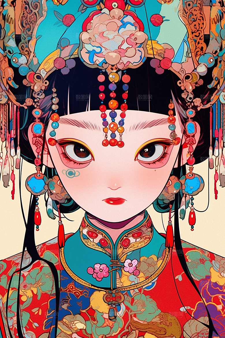 京剧女孩中国风中式插画