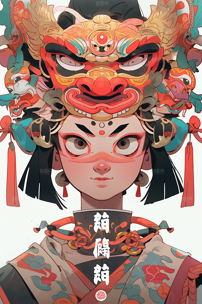 京剧女孩中国风手绘插画