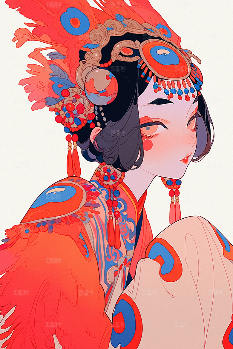 京剧女孩国粹中式插画