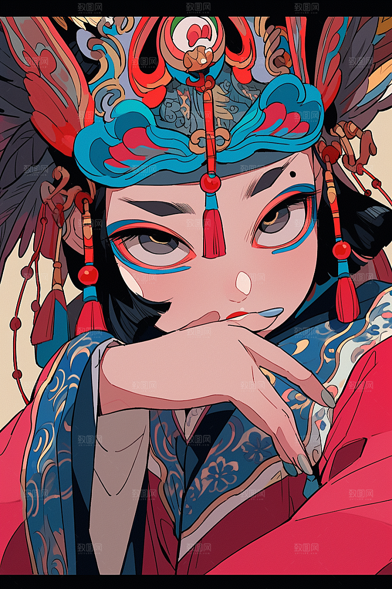 京剧女孩国潮手绘插画