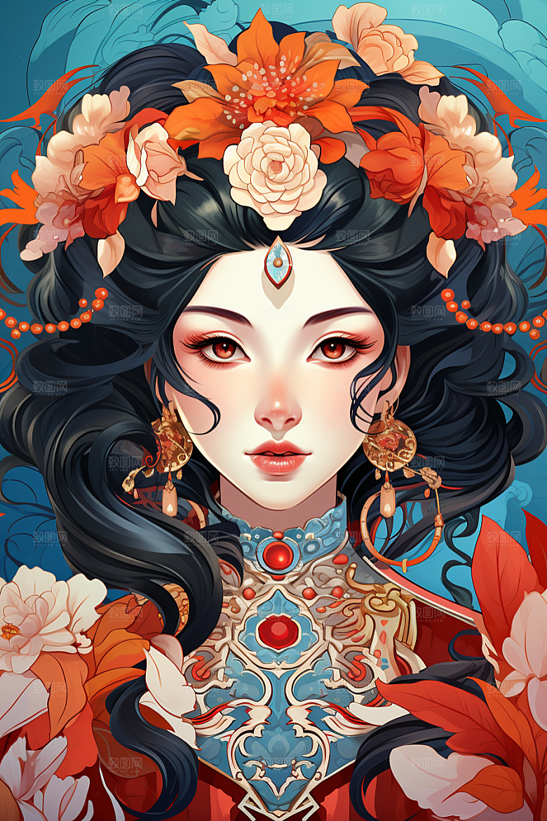 京剧女孩中国风手绘插画