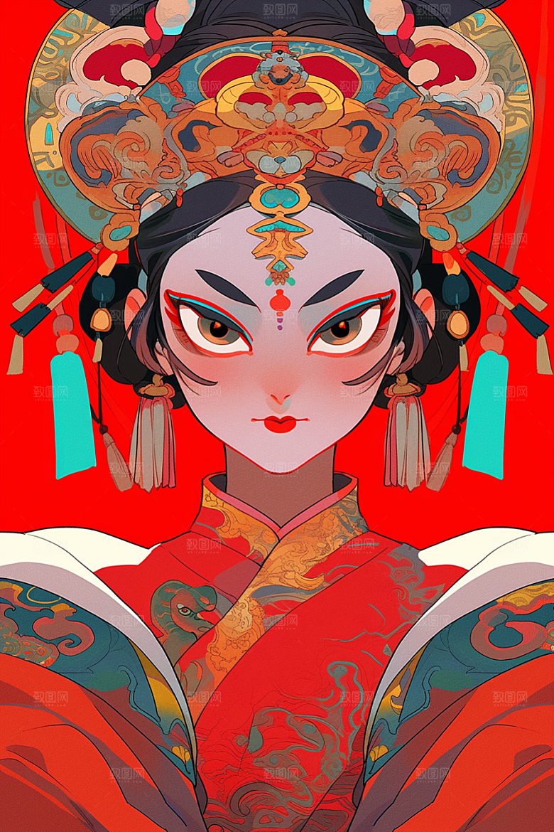 京剧女孩国粹戏剧插画