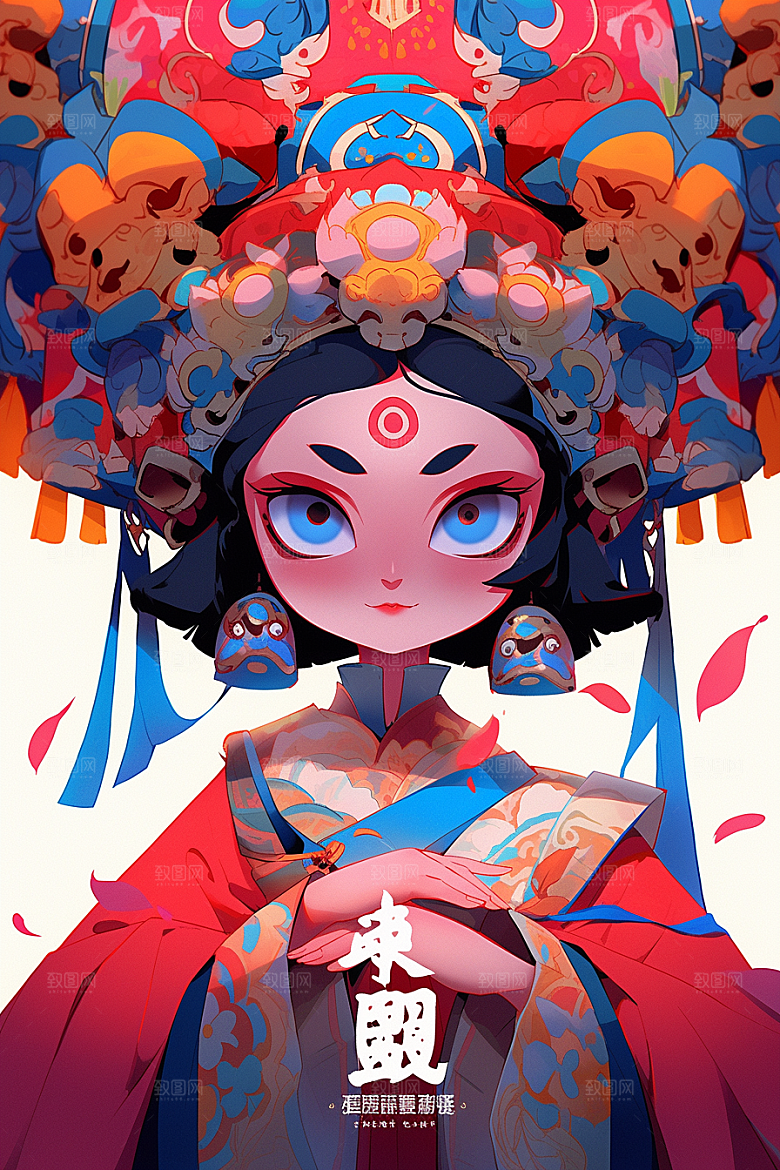 京剧女孩中式手绘插画