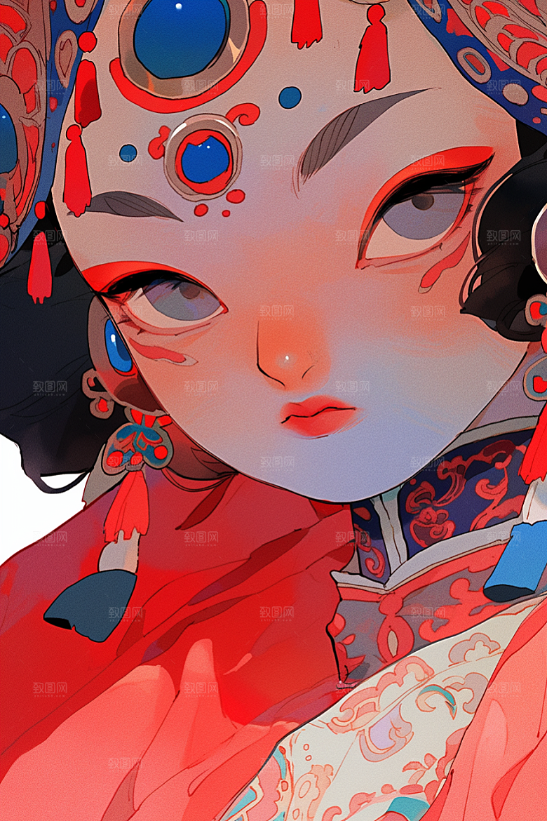 京剧女孩国粹扮相插画