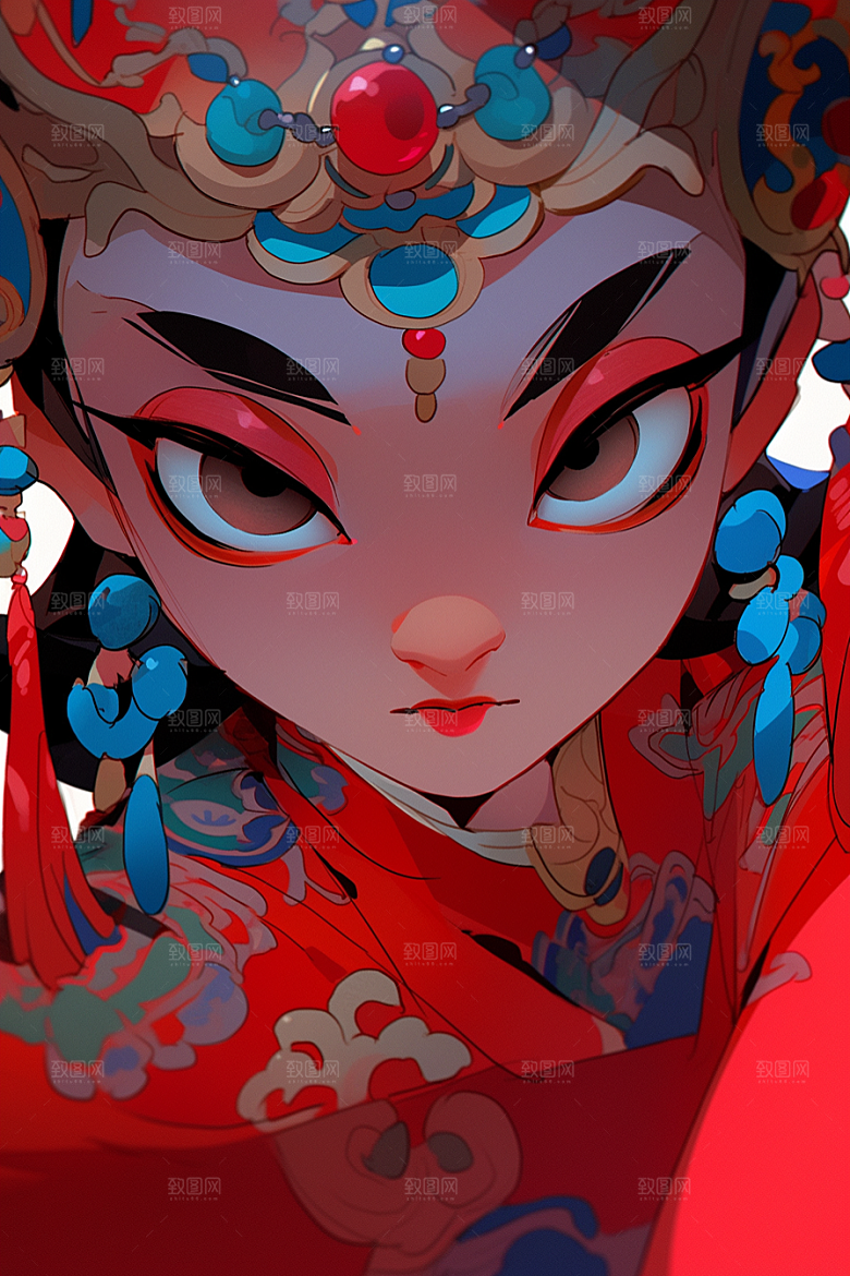 京剧女孩手绘扮相插画