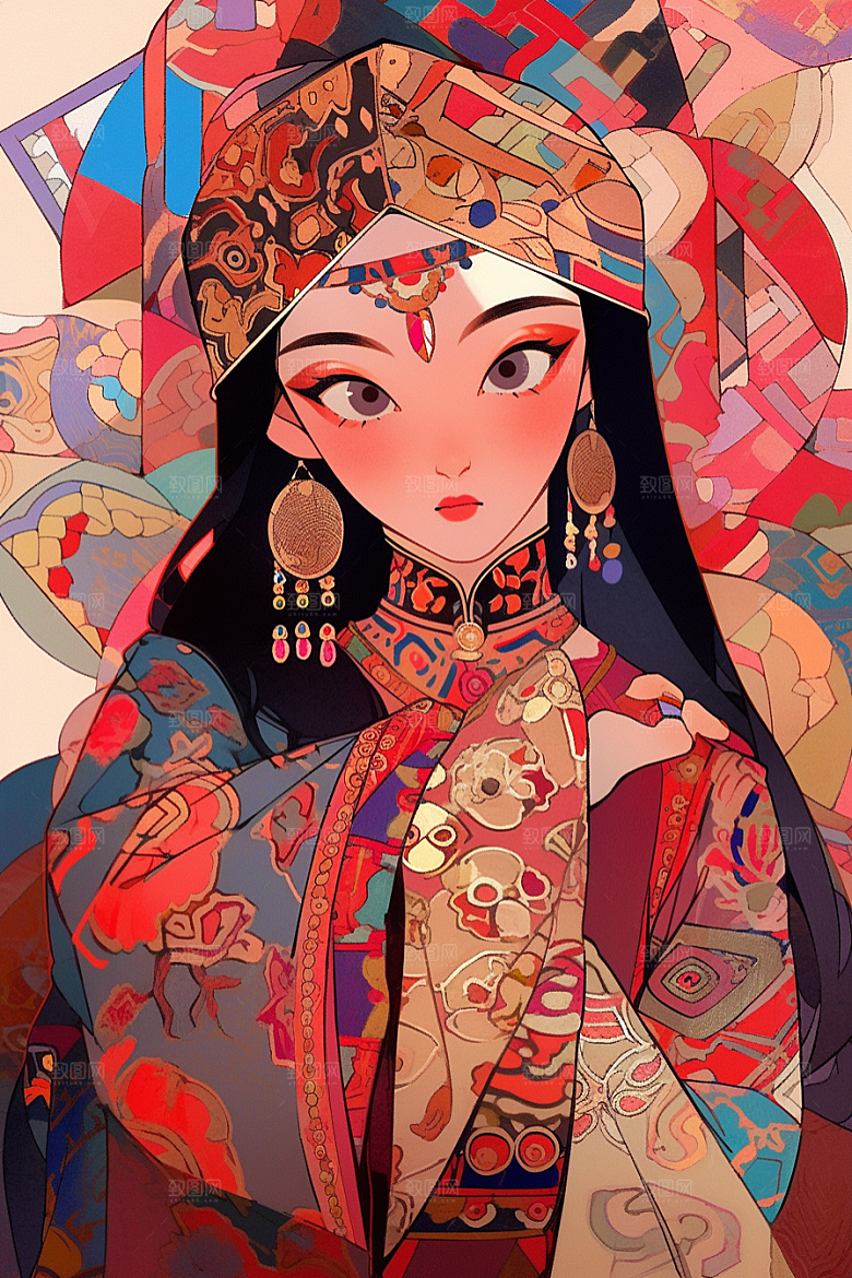 京剧女孩国粹扮相插画