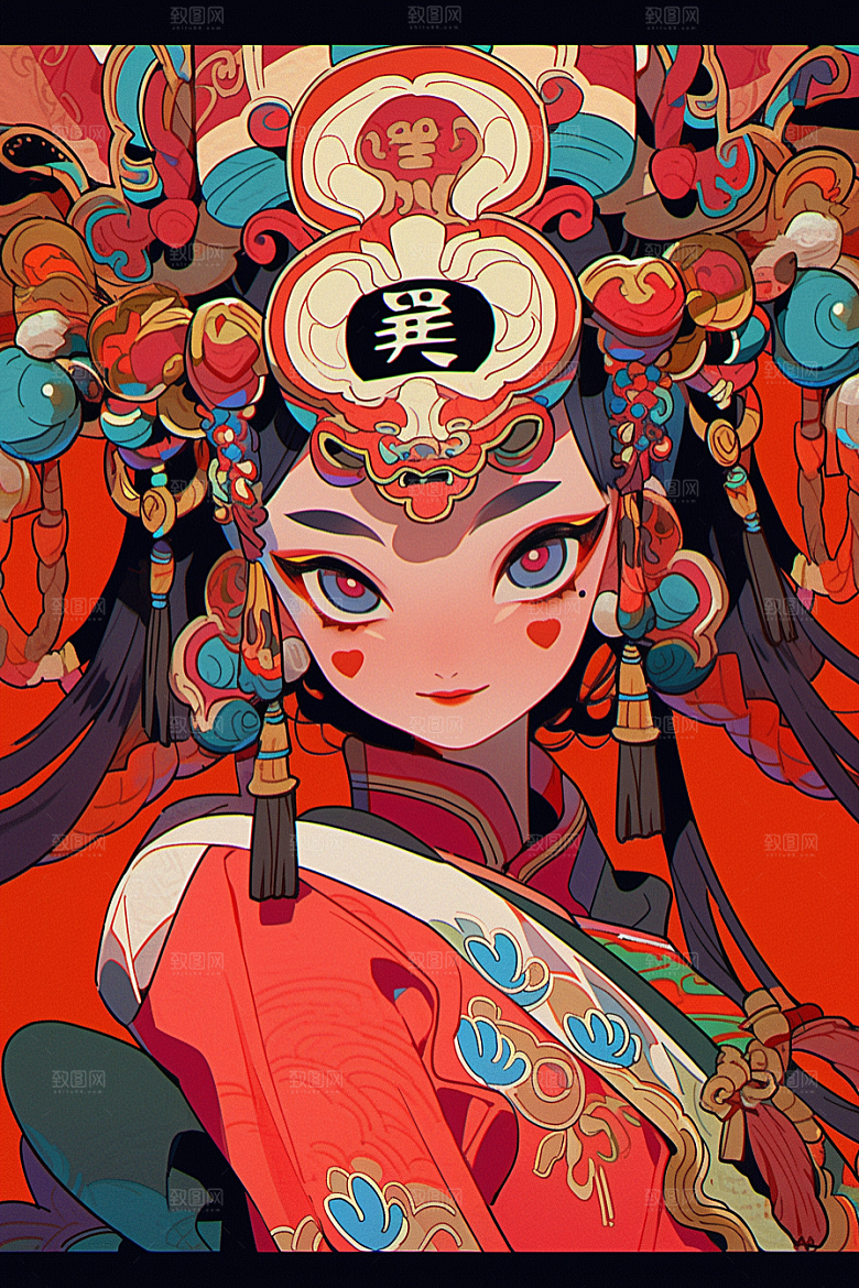 京剧女孩戏剧国潮插画