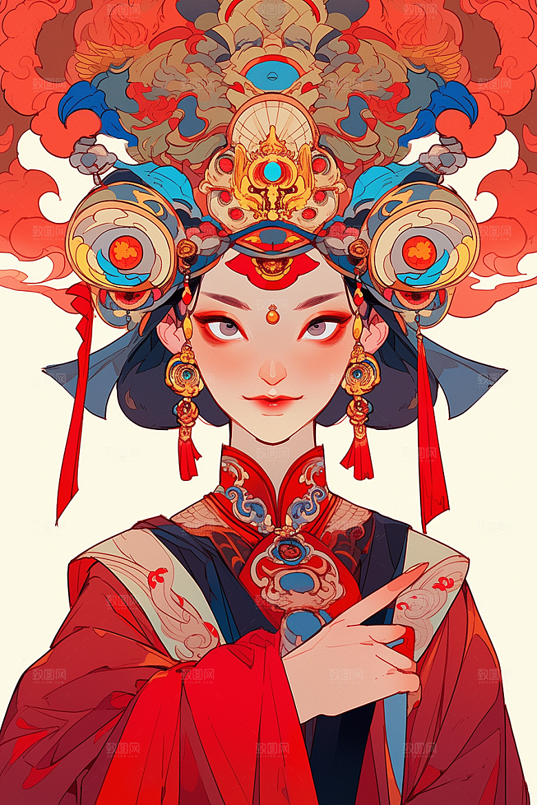 京剧女孩戏曲扮相插画