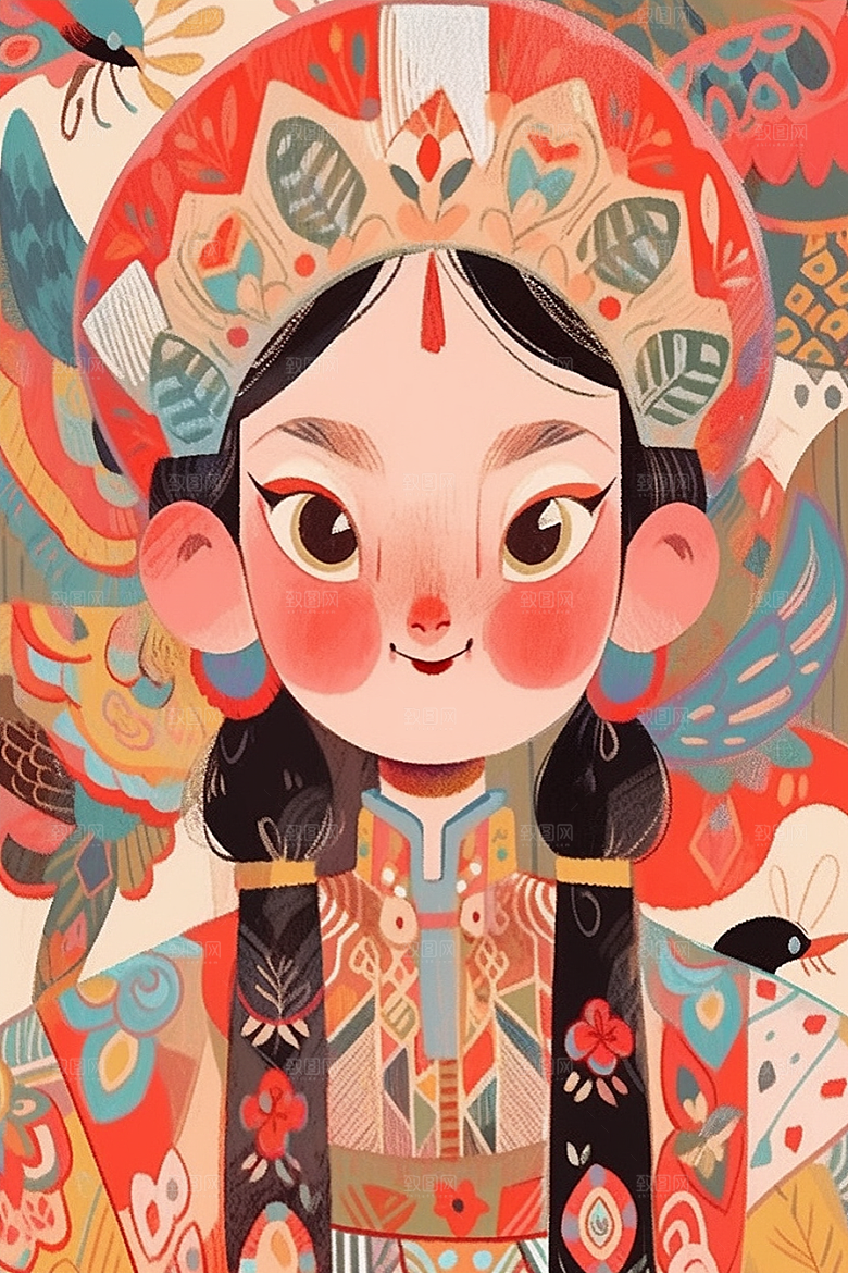 京剧女孩国潮国粹插画