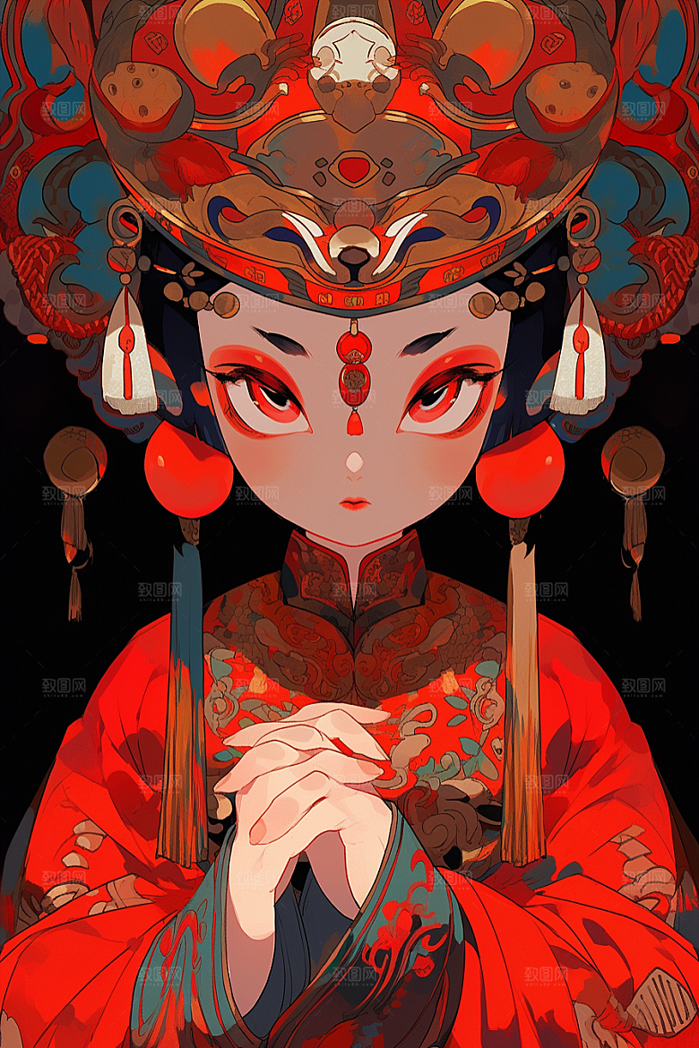 京剧女孩中式手绘插画