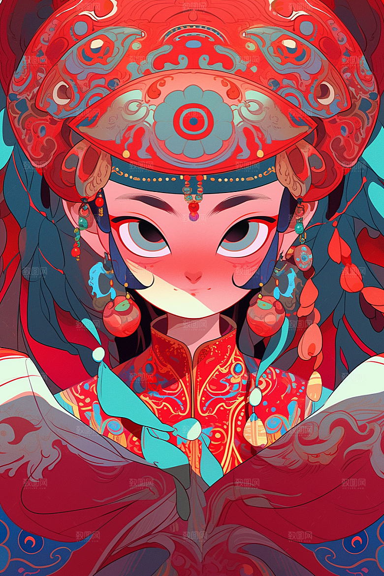 京剧女孩国粹扮相插画