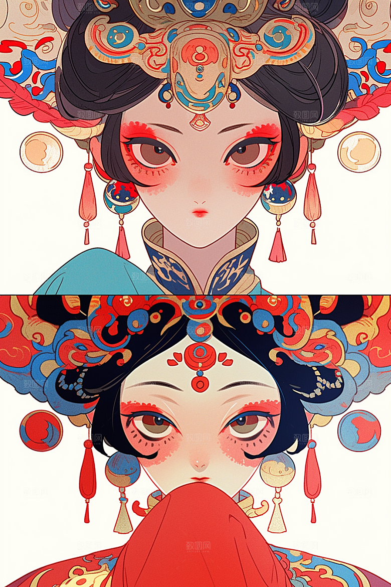 京剧女孩戏曲传统风格插画