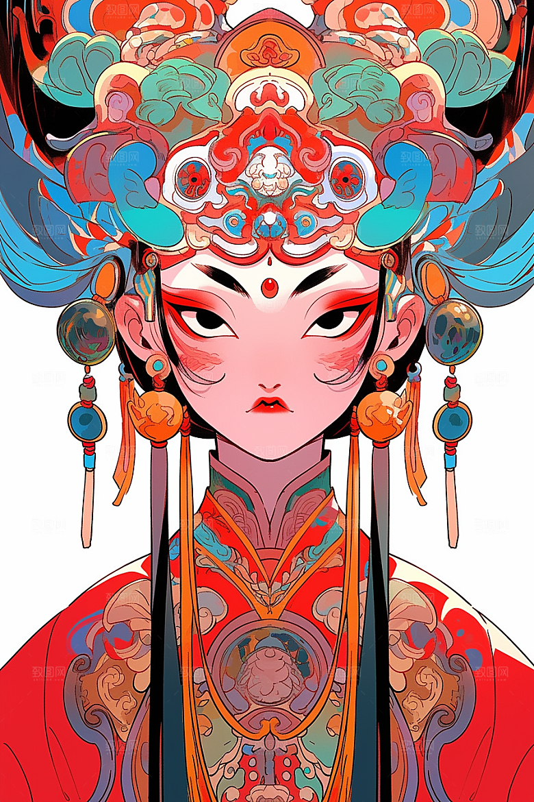 京剧女孩手绘国粹插画