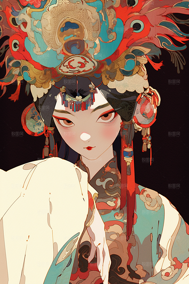 京剧女孩中式手绘插画