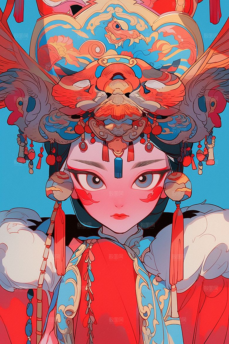 京剧女孩中国风扮相插画