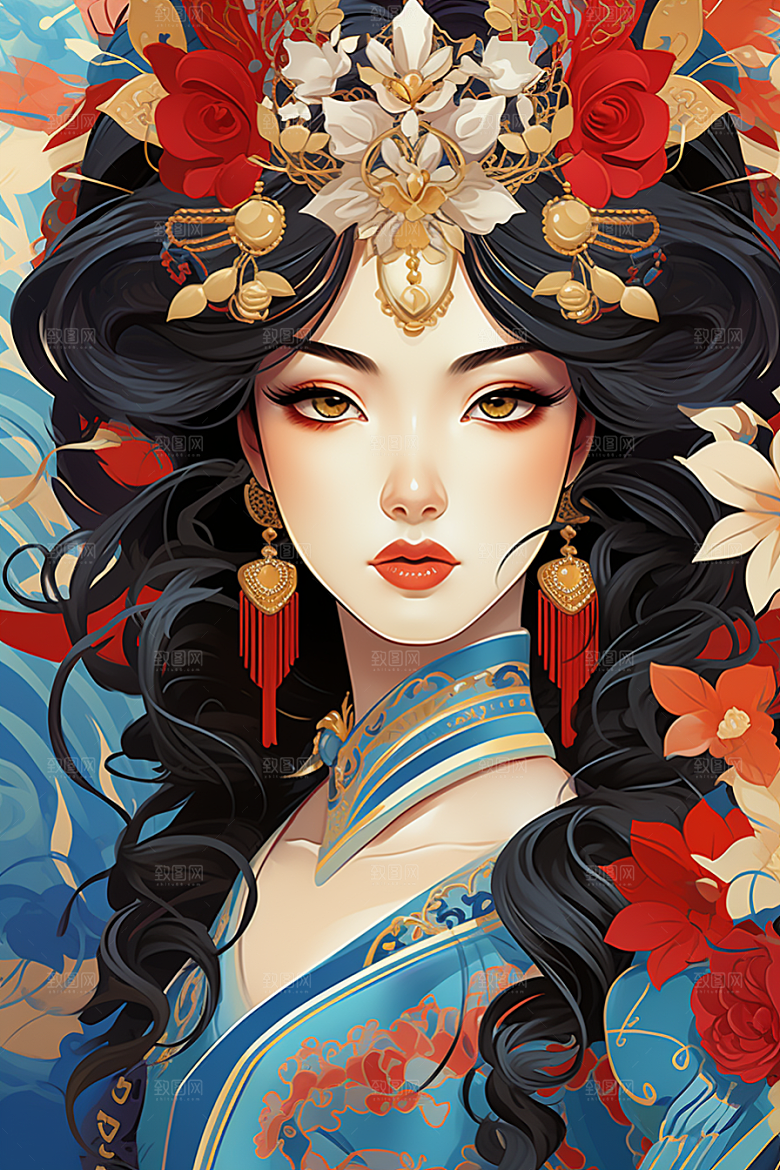 京剧女孩国粹中国风插画
