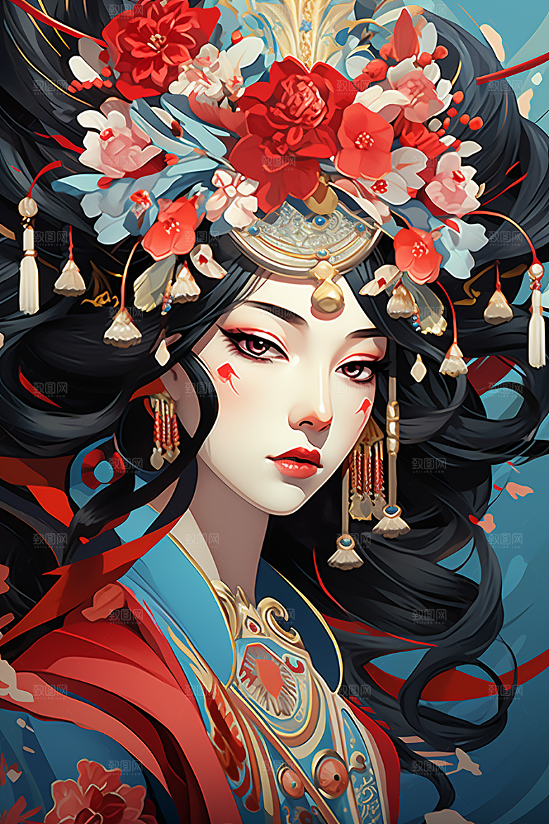 京剧女孩传统风格手绘插画