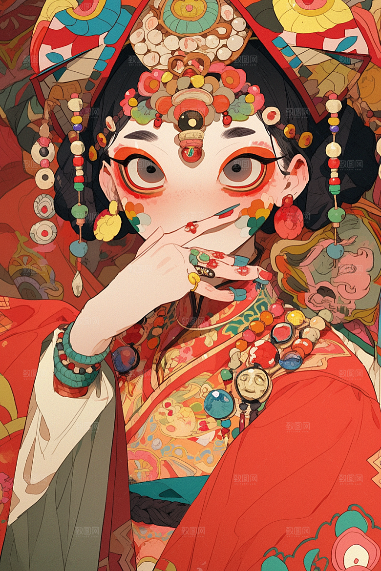 京剧女孩国粹手绘插画