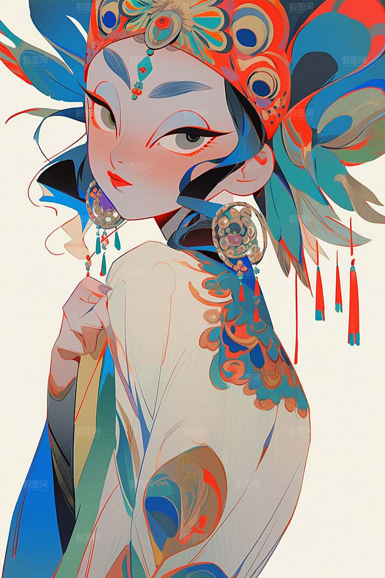 京剧女孩国潮扮相插画